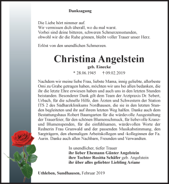 Traueranzeige von Christina Angelstein von Thüringer Allgemeine