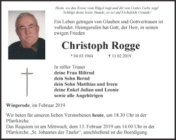 Traueranzeige von Christoph Rogge von Thüringer Allgemeine