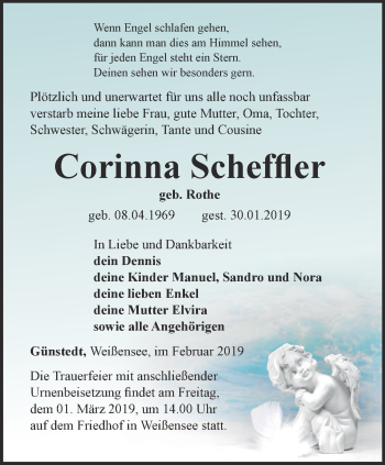 Traueranzeige von Corinna Scheffler von Thüringer Allgemeine