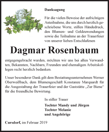 Traueranzeige von Dagmar Rosenbaum von Ostthüringer Zeitung