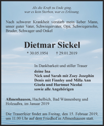 Traueranzeige von Dietmar Sickel von Thüringer Allgemeine