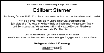 Traueranzeige von Edilbert Sterner von Thüringer Allgemeine