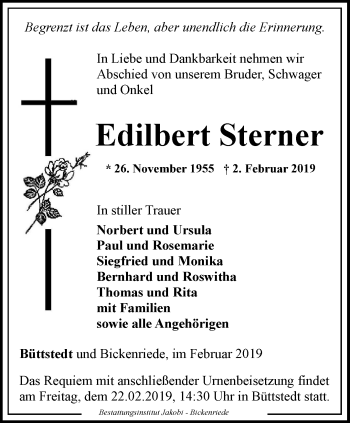 Traueranzeige von Edilbert Sterner von Thüringer Allgemeine