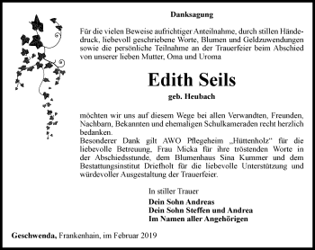 Traueranzeige von Edith Seils von Thüringer Allgemeine