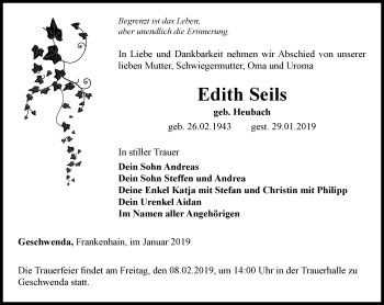 Traueranzeige von Edith Seils von Thüringer Allgemeine