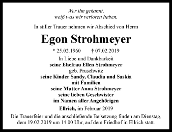 Traueranzeige von Egon Strohmeyer von Thüringer Allgemeine