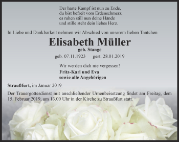 Traueranzeige von Elisabeth Müller von Thüringer Allgemeine