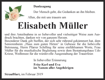 Traueranzeige von Elisabeth Müller von Thüringer Allgemeine