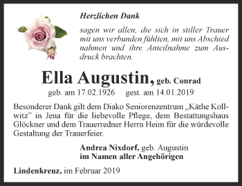 Traueranzeige von Ella Augustin von Ostthüringer Zeitung
