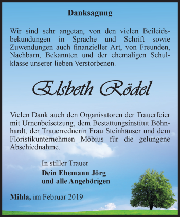 Traueranzeige von Elsbeth Rödel von Thüringer Allgemeine, Thüringische Landeszeitung