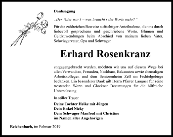 Traueranzeige von Erhard Rosenkranz von Ostthüringer Zeitung