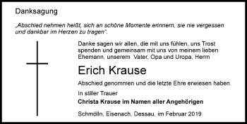 Traueranzeige von Erich Krause von Ostthüringer Zeitung