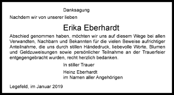 Traueranzeige von Erika Eberhardt von Thüringer Allgemeine, Thüringische Landeszeitung