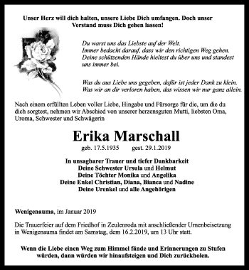 Traueranzeige von Erika Marschall von Ostthüringer Zeitung