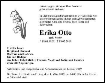 Traueranzeige von Erika Otto von Thüringer Allgemeine, Thüringische Landeszeitung