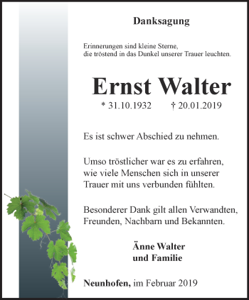 Traueranzeige von Ernst Walter