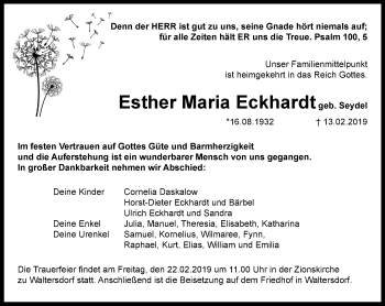 Traueranzeige von Esther Maria Eckhardt von Ostthüringer Zeitung