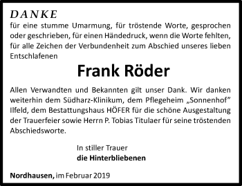 Traueranzeige von Frank Röder von Thüringer Allgemeine