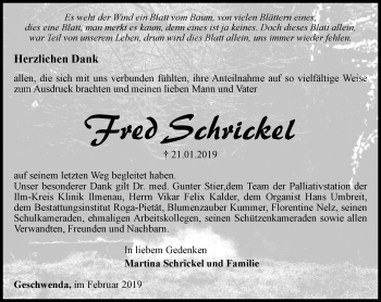 Traueranzeige von Fred Schrickel von Thüringer Allgemeine