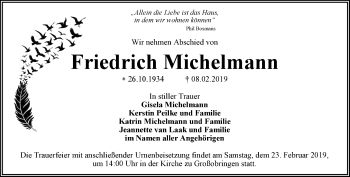 Traueranzeige von Friedrich Michelmann von Thüringer Allgemeine, Thüringische Landeszeitung