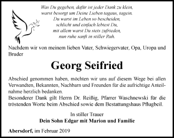 Traueranzeige von Georg Seifried von Ostthüringer Zeitung