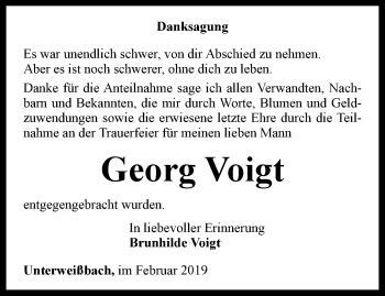 Traueranzeige von Georg Voigt von Ostthüringer Zeitung