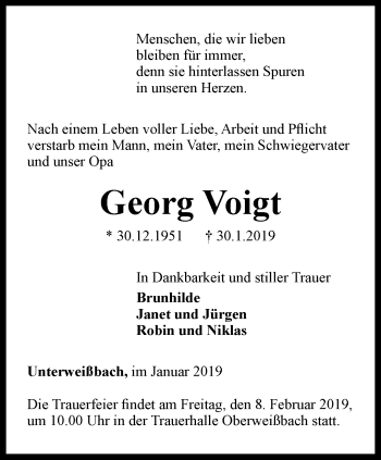 Traueranzeige von Georg Voigt von Ostthüringer Zeitung