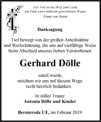 Traueranzeige von Gerhard Dölle von Thüringer Allgemeine