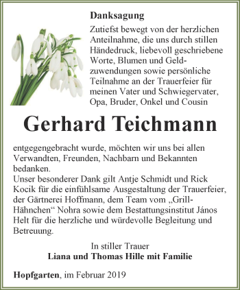 Traueranzeige von Gerhard Teichmann von Thüringer Allgemeine, Thüringische Landeszeitung