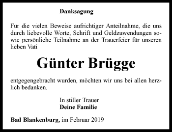 Traueranzeige von Günter Brügge von Ostthüringer Zeitung
