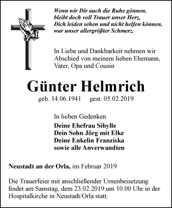 Traueranzeige von Günter Heimrich