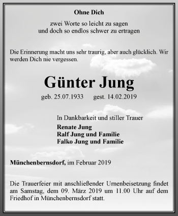 Traueranzeige von Günter Jung von Ostthüringer Zeitung