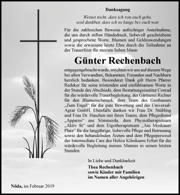 Traueranzeige von Günter Rechenbach von Thüringer Allgemeine, Thüringische Landeszeitung