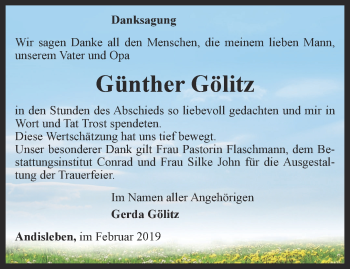 Traueranzeige von Günther Gölitz von Thüringer Allgemeine, Thüringische Landeszeitung