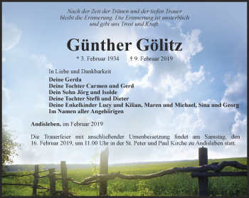 Traueranzeige von Günther Gölitz von Thüringer Allgemeine, Thüringische Landeszeitung