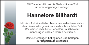 Traueranzeige von Hannelore Billhardt von Thüringer Allgemeine