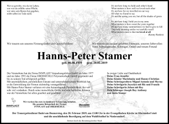 Traueranzeige von Hanns-Peter Stamer von Ostthüringer Zeitung