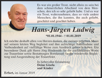 Traueranzeige von Hans-Jürgen Ludwig