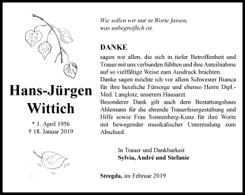 Traueranzeige von Hans-Jürgen Wittich von Thüringer Allgemeine, Thüringische Landeszeitung