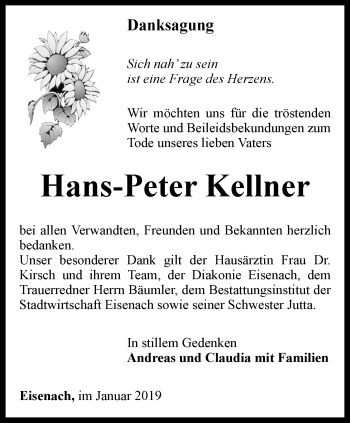 Traueranzeige von Hans-Peter Kellner von Thüringer Allgemeine, Thüringische Landeszeitung