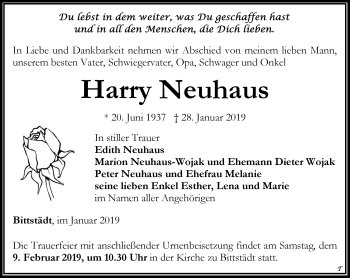 Traueranzeige von Harry Neuhaus von Thüringer Allgemeine