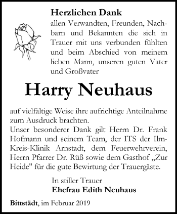 Traueranzeige von Harry Neuhaus von Thüringer Allgemeine