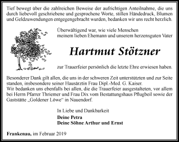 Traueranzeige von Hartmut Stötzner von Ostthüringer Zeitung