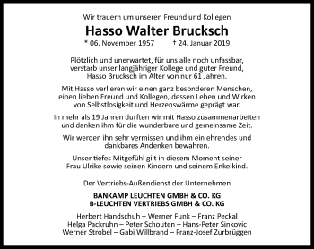 Traueranzeige von Hasso Walter Brucksch von Ostthüringer Zeitung