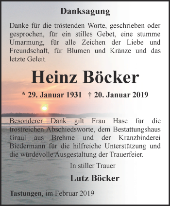 Traueranzeige von Heinz Böcker von Thüringer Allgemeine