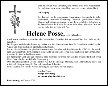 Traueranzeige von Helene Posse von Thüringer Allgemeine, Thüringische Landeszeitung