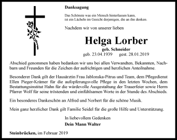 Traueranzeige von Helga Lorber