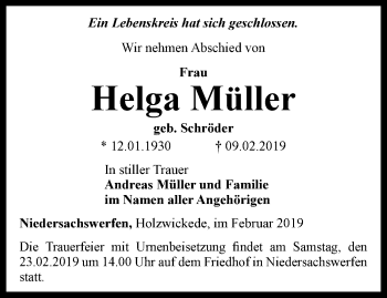 Traueranzeige von Helga Müller von Thüringer Allgemeine
