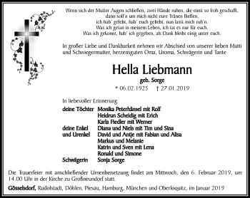 Traueranzeige von Hella Liebmann von Ostthüringer Zeitung