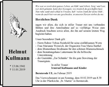 Traueranzeige von Helmut Kullmann von Thüringer Allgemeine
